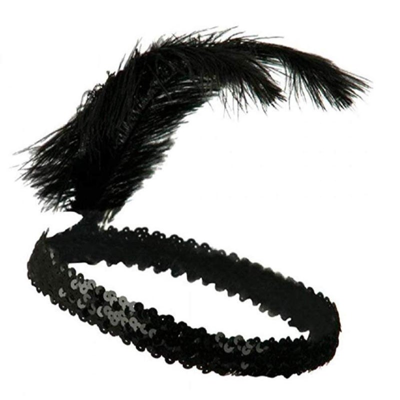 CYIWHI Sequins Feather Headpiece 1920s Mardi Gras Carnival Party Accessory Party Feather Headband 12pcs (All black) - Image 3